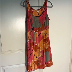 Vibrant Floral Midi Dress - Red, Orange, Gray